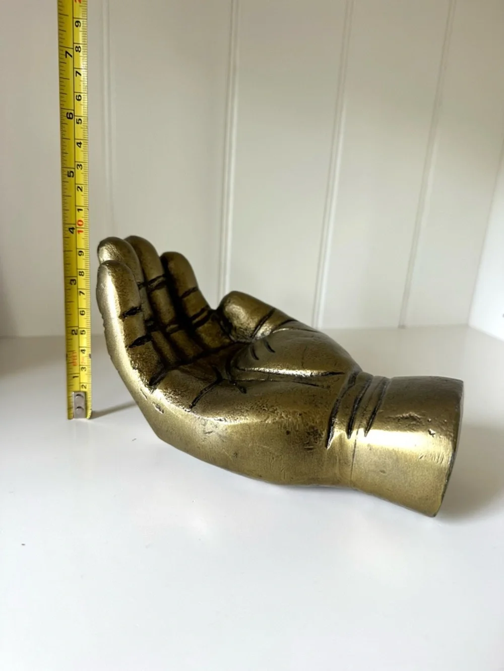 Vintage Brass Large Hand Figurine Dish Stand Bowl Decor Statue Office Curio